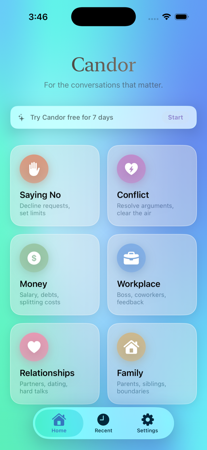 Candor app home screen
